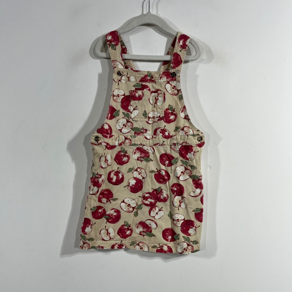 Happily Grey Kids Fruit Apple Print Overall Dress Pinafore Tan Red Size 7 Cotton